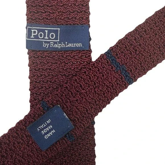 Polo Ralph Lauren Skinny Square Knit Tie Burgundy/Navy Stripe Silk 2.25" x 65.5" - Picture 2 of 5